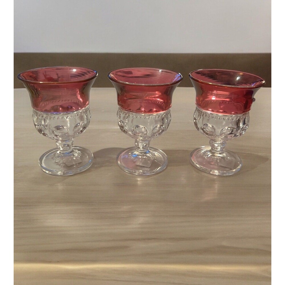 3 TIFFIN-FRANCISCAN Kings Crown-Cranberry Flashed Liquor and cocktail glass